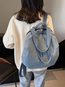 กระเป๋าเป้สะพายหลังผ้าเดนิมสำหรับเดินทางแบบใช้ได้สองทางสำหรับผู้หญิง กระเป๋าถือทรงหอยขนาดใหญ่สำหรับโยคะ กระเป๋าสะพายไหล่เดี่ยว กระเป๋าสะพายไหล่คู่ กระเป๋าสะพายไหล่แบบลำลอง