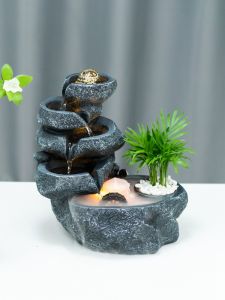 Modern Simplicity Mountain Fountain Desktop Water Flow Ornaments Circular Water Living Room Office High End Wealth Attracting Feng Shui Wheel Decorations