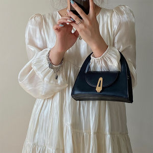 NALLCHEER 【Miễn phí vận chuyển】Túi xách tay bán tròn có khóa cài thời trang retro cao cấp mới dành cho nữ Free Shipping