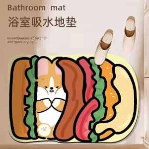 Anti-Slip Bathroom Mat Soft Comfortable Quick Dry Cute Little Dog Line Silicon Dendroid Material Household Bathroom Floor Rug