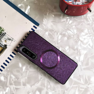 Sony Xperia1IV Magnetic Attraction Cross Pattern Full Cover Protective Case Anti-Fall Leather Shell for Sony Xperia Series