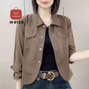 Plain Long-sleeved Work Shirt Korean Casual POLO Collar T-shirt 2025 New Fashion All-match Tops