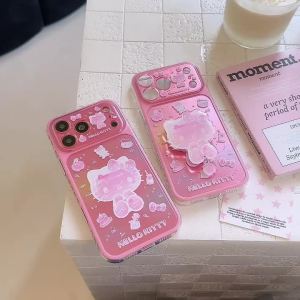 Sanrio | Ốp Điện Thoại iPhone 15 16 17 Pro Max Sanrio Kawaii Hoạt Hình Màu Hồng KT Chất Liệu Silicon Mềm Chống Sốc Có Chân Đế