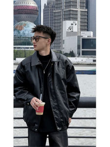 Áo Khoác Da PU American High Street Dành Cho Nam Mùa Thu Đông Cỡ Lớn Phong Cách Xe Máy Áo Khoác Ngoài Dáng Rộng Có Khóa Kéo