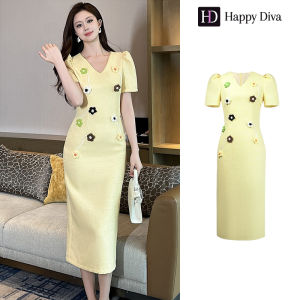 Happy Diva 2025 Womens Dresses Yellow Vintage Dresses Casual Dresses Wedding Party Formal Event Dresses 9037