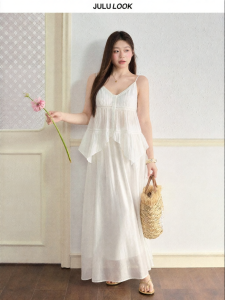 JULULOOK | Bộ Đầm Voan V-neck Hở Lỗ