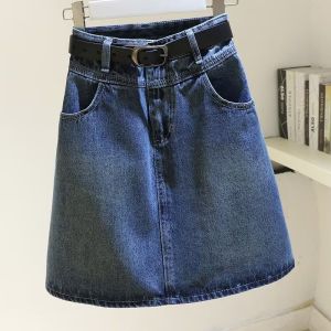 สูงสไตล์ฮ่องกงย้อนยุค เอว พรางหุ่น ทรงเอ มินิ กระโปรง เดนิม กระโปรง S ฤดูร้อน 2024 หลากหลาย สั้น กระโปรง S