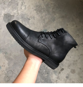 Japanese-Style Retro Leather Martin Boots Mens Fleece-Lined Autumn and Winter British Working Wear Ankle Boots Thick-Soled Mens High-Top Leather Shoes Tide