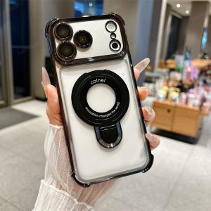 Luxury Plating Shockproof Magnetic Bracket For Magsafe Clear Case For iPhone 18 17 16 15 14 13 12 Pro Max Holder Stand Cover