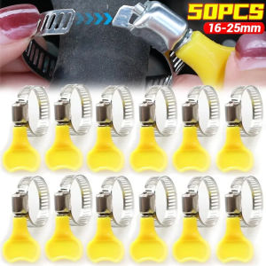 50PCS Stainless Steel Hose Clamp with Plastic Handle Adjustable Hand Twist Clamps for Gas Pipe Fuel Tube Faucet Fasteners