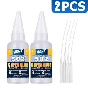 JXVX 1-5 PCs glue Super Strong 502 High Temperature Resistant Quick Set Sticker Suitable for Metal Plastic PVC and wood Powerful Liquid glue with Dispenser included.