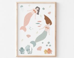 BILIBILI | Boho Nursery Ocean Themed Pink Sea Shell Printable Wall Art Mermaid Canvas Poster Pictures Baby Girl Room Bedroom Decor