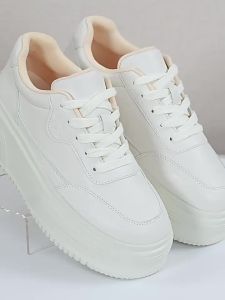 DUSTO | Thick Sole Womens White Shoes Casual Flat Shoes