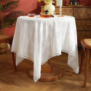 Elegant French Lace Wedding Party Tablecloth round Vintage Embroidered Dustproof Cotton Linen Blend Rectangular Modern Simple Style