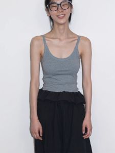 Gray U-Neck Strap Vest Womens Cotton Summer Sleeveless Slim Fit Base Layer No Sleeve Top Inner And Outer Wear Suitable for Office