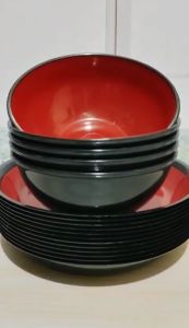 Paket Set isi 12 PCS Piring dan Mangkok Ramen - Piring Melano - Mangkok Ramen Plastik Murah