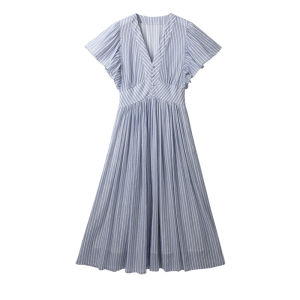Jiaying Customized Import Ramie Digital Direct Injection! Nanfa High-End Cutting Slim Looking Elegant V-neck Swing Dress