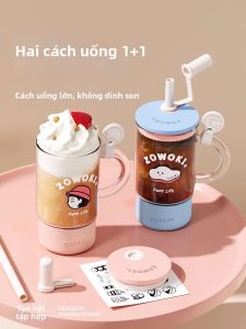 Cốc Kính Có Ống Hút Dung Lượng Lớn Đẹp cho Phụ Nữ
