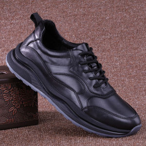Mens 2024 Genuine Top Layer Cowhide Sports Shoes Breathable Casual Thick Heel Soft Bottom Leather Shoes for Men