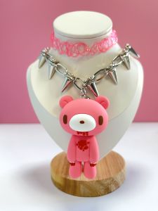 Goth Spiked Choker Necklace for Women E-Girl Y2K Jewelry Pink Black White Gloomy Bear Pendant Grunge Aesthetic Emo Drop Shipping