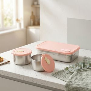 WORTHBUY | Bento Lunch Box Set Microwave Safe 304 Stainless Steel Food Storage Containers Meal Prep for Kids Adults Kitchen Accessories