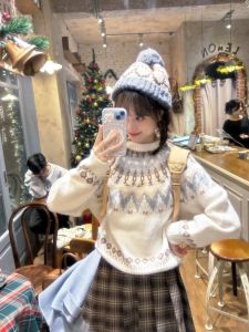2025 New Womens Knitted Sweater Soft Cozy Christmas Atmosphere Casual Versatile Autumn Winter Knitwear round Neck Long Sleeve