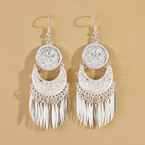 2pcs vintage ethnic style metal tassel carved womens earrings for summer vacation personalized accessories