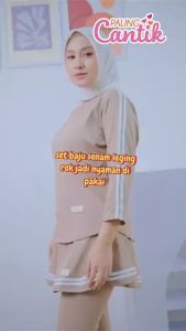 Setelan Olahraga Wanita 2 in 1 Terbaru Leging Rok Skirt Sport Badminton Senam Lari Renang Zumba