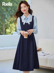 puella | Teaching Job Interview Campus Style Long Sleeve Two-piece Illusion Dress