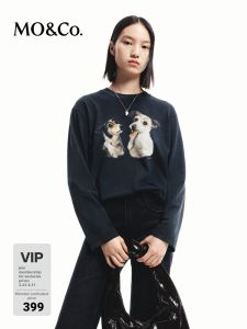 MO&Co. | Retro Dog Print Loose Round Neck Tshirt
