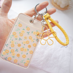 Soft Leather Meal Card Two-Card Double-Sided Bus Card Holder Keychain Pendant Cute Refreshing Ins Style Flower