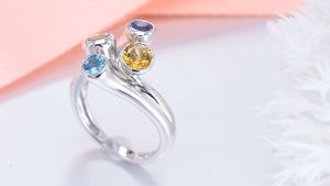 Lohaspie Jewelry Genuine 1.5 Carats Ring Silver 925 Original Natural Amethyst Topaz Colorful Gemstone Topaz Ring For Women Christmas Gift Jewelry