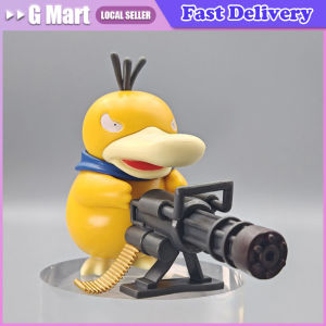 Cartoon Pokemon Gatling Gun Psyduck Action Figure Standing Posture Model Car Decoration Desktop Pendant Toy Boy Gifts
