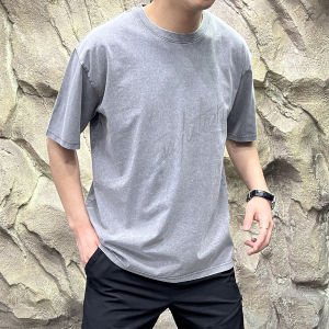 Stylish Wax Dye Washed Cotton Short Sleeve T-Shirt Heavyweight 250g Streetwear 3M Reflective Letters Casual Loose Fit Summer Top