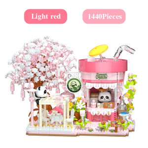 CONUSEA | Panda Milk Tea Coffee House Building Block Street View Scene Model Micro Bricks DIY Puzzle Assembly Toy Desktop Home Decor Gifts