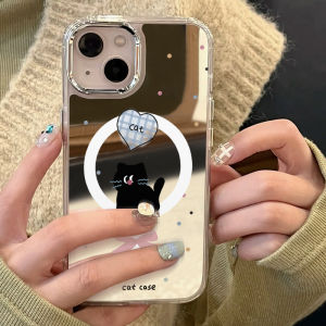 Mirror Heart Cat Design Phone Case for Apple 15Pro Max 14 13 12ins 11Pro XSMax Cute 14Plus Protective Cover for Women