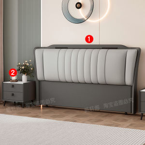 2025 New Model Wooden Headboard Integrated Floor Standing Tech Fabric Master Bedroom Leather Bed Single Purchase Residential Furniture