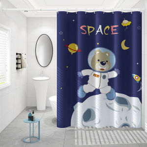 Thickened Cartoon Bath Curtain Set Waterproof Moldproof Bathroom Partition Door Curtain Easy Installation No Drilling Required