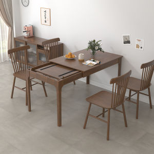Extendable Solid Wood Dining Table Island Combo Foldable Breakfast Nook Scandinavian Style Home Furniture Rubberwood Material