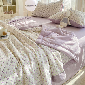 Knitted Cotton Double Gauze Summer Comforter Ultra-Soft Breathable Cooling Blanket Machine Washable Air Conditioner Comforter