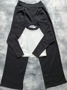 ชุดเซท2ชิ้นแขนทูโทน+กางเกงขายาวผ้ารังผึ้ง