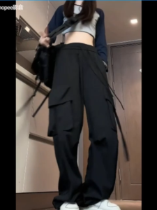 Ready Stock🇲🇾Women korean Style cargo pants Seluar Kargo Perempuan Casual wide leg drawstring Baggy pants Dance