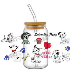 Funko | Popular Designs UV DTF 3D Cute 101 Dalmatians Cartoon Dog Transfer Sticker 16oz Glass Can Cup Coffee Mug Car Wrap DIY Decals