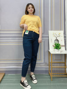 High Waist Loose Fit Straight Leg Jeans Womens Spring Summer plus Size Elastic Slimming Nine Point Pants Casual Commute Style