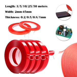 1pcs Red Transparents Acrylic Double Sided Tape Strong Sticky No Residue for LED Strip Car Phone Tablet 3/5/10/25/50m