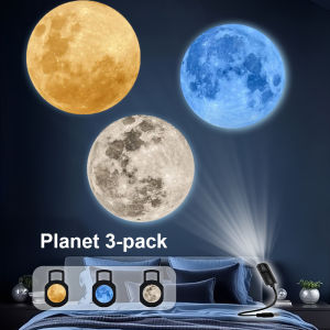 3 Piece Sheet Pack USB Christmas Projection Light Moon Sky Night Light 360° Rotatable Christmas Santa Snowman & Moon Room Decor