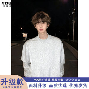 เสื้อยืดคอกลมแขนยาวบุขนแกะสีดำ ทรงหลวม สำหรับผู้ชาย ฤดูใบไม้ร่วง/ฤดูหนาว เสื้อชั้นใน Cleanfit สไตล์อเมริกัน