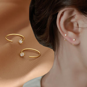 Bằng thép không gỉ thời trang tối thiểu Zircon Bông tai dạng núm phụ nữ Hàn Quốc piercing Studs sụn trang sức