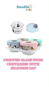 KANDILA BABY PRINTED GLASS FOOD CONTAINER with SILICONE CAP/KDL 027-8/ Wadah MPASi Anak / TEMPAT MAKAN/ WADAH PENYIMPANAN MPASI / WADAH SERBAGUNA / TEMPAT MAKAN SERBAGUNA BAHAN KACA / WADAH MAKANAN SEREBAGUNA
