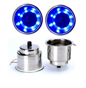2Pcs Cup Drink Holder 12V LED Built-in Stainless Steel Cup Drink Holder for Marine Yacht/RV